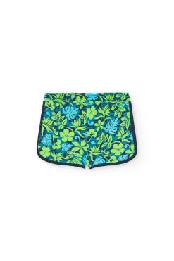 Short in maglia per bambina con stampa nei colori verde e blu.