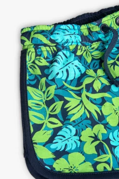 Short in maglia per bambina con stampa nei colori verde e blu.