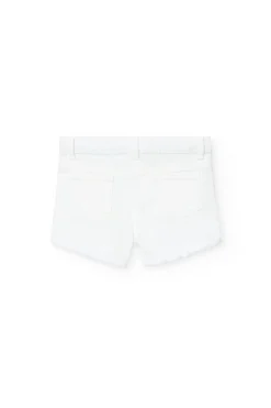Short in tessuto di cotone elasticizzato per bambina di colore bianco.