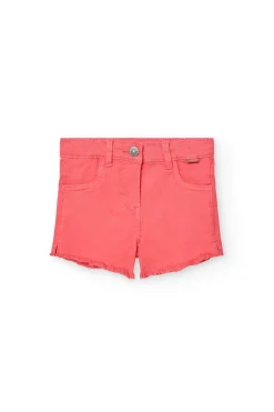 Short in twill elasticizzato per bambina in colore fragola