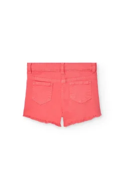 Short in twill elasticizzato per bambina in colore fragola