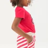 Short lavorati a maglia con motivo in rilievo per bambina in rosso e bianco.