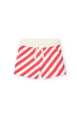 Short lavorati a maglia con motivo in rilievo per bambina in rosso e bianco.