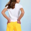 Shorts in tessuto twill elasticizzato per bambina in colore giallo