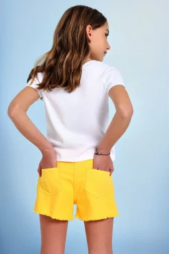 Shorts in tessuto twill elasticizzato per bambina in colore giallo