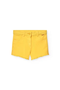Shorts in tessuto twill elasticizzato per bambina in colore giallo
