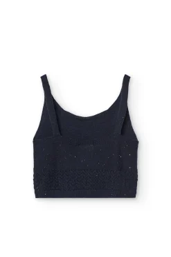 Top a maglia per bambina in colore blu marino.
