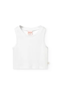 Top base in maglia per bambina di colore bianco