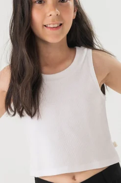 Top base in maglia per bambina di colore bianco