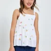 Top di bambula per bambina con motivo floreale in colore bianco