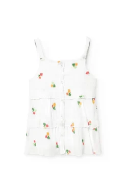 Top di bambula per bambina con motivo floreale in colore bianco