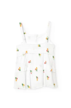 Top di bambula per bambina con motivo floreale in colore bianco