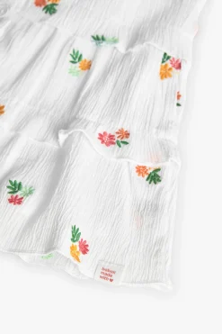 Top di bambula per bambina con motivo floreale in colore bianco