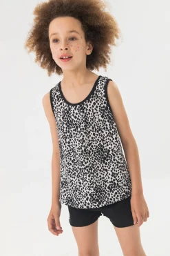 Top in crêpe per bambina con stampa in nero e bianco.