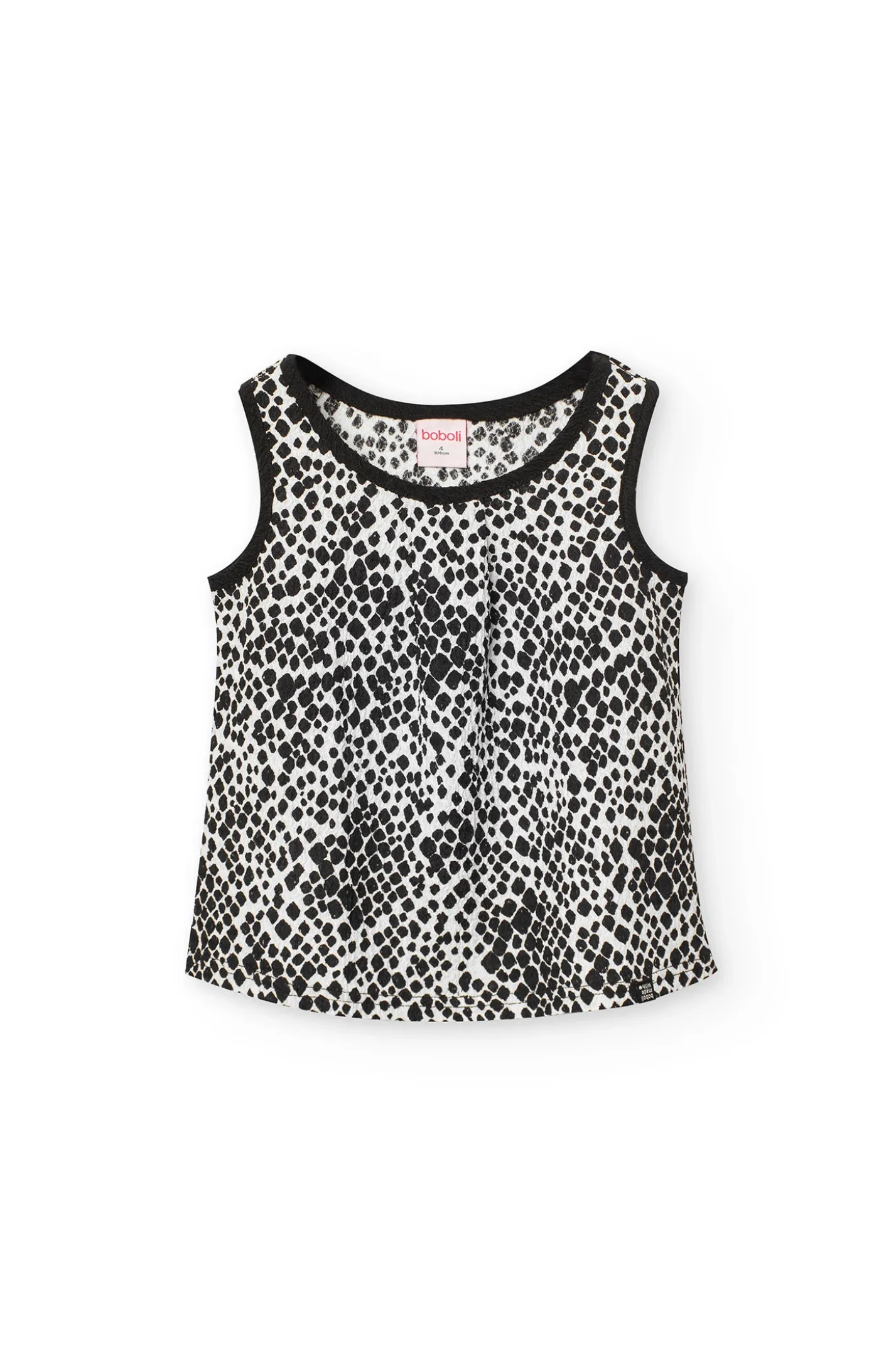 Top in crêpe per bambina con stampa in nero e bianco.
