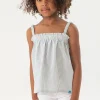 Top in popeline per bambina a righe blu e bianche.