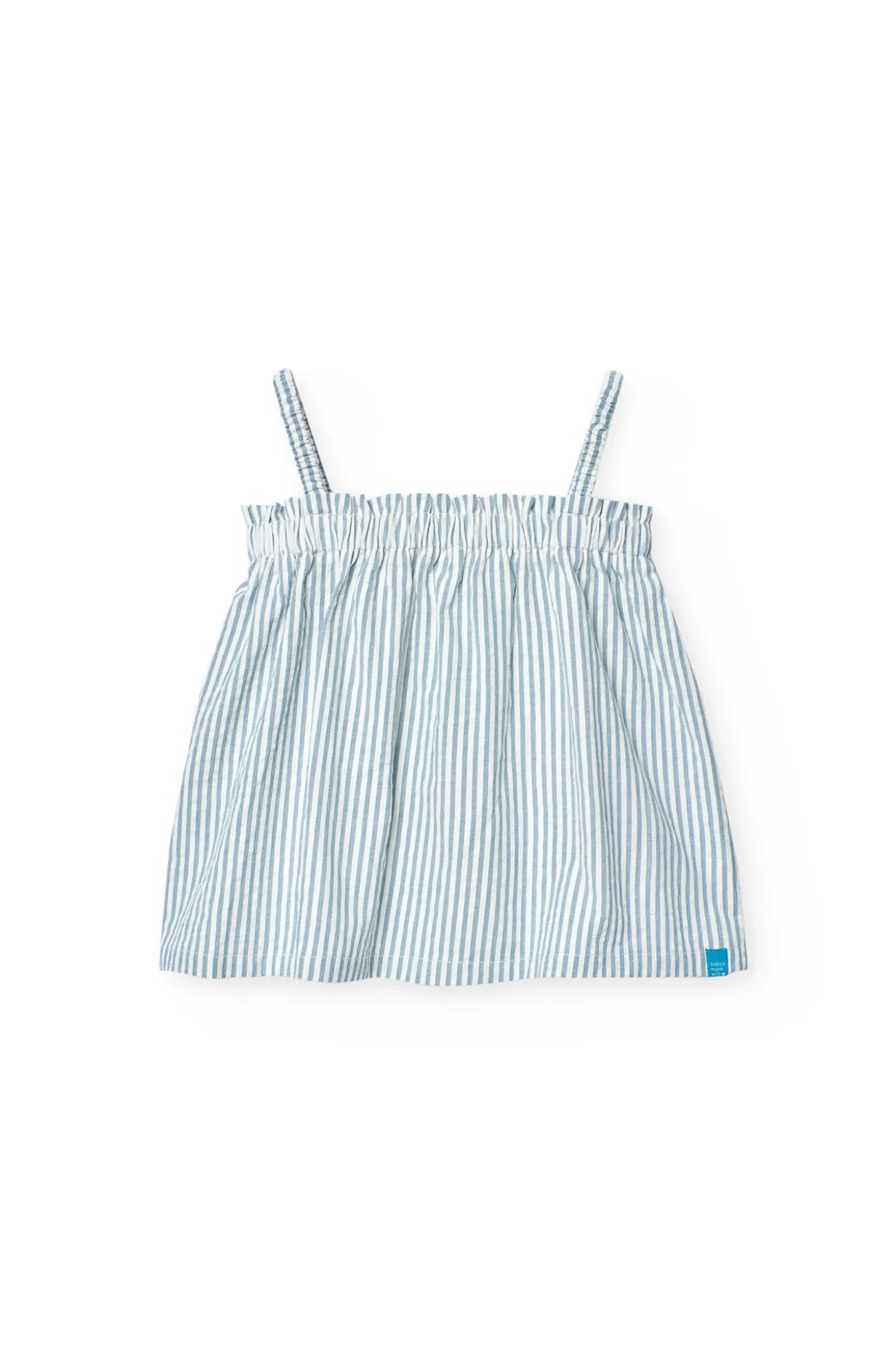 Top in popeline per bambina a righe blu e bianche.