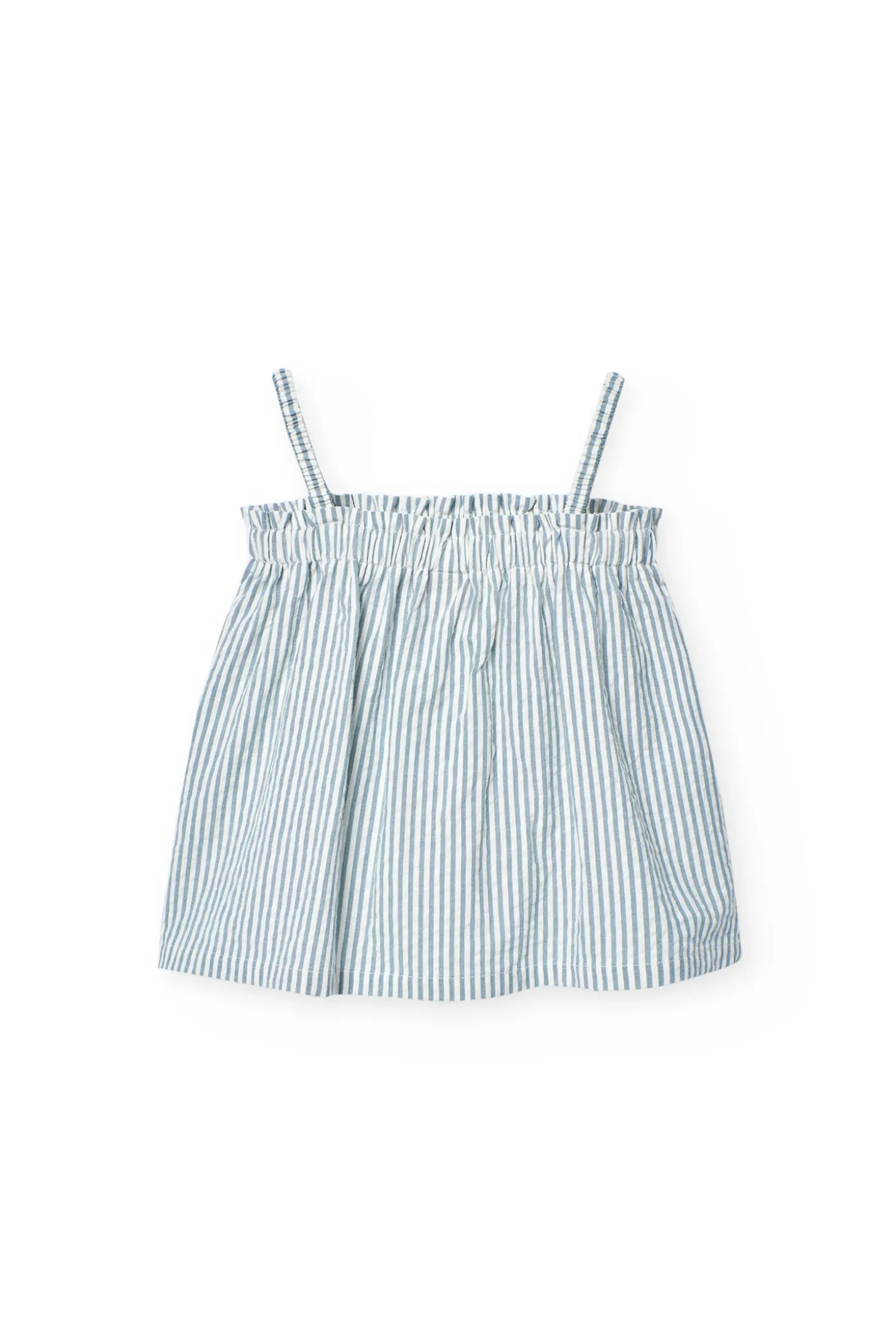 Top in popeline per bambina a righe blu e bianche.