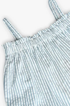 Top in popeline per bambina a righe blu e bianche.