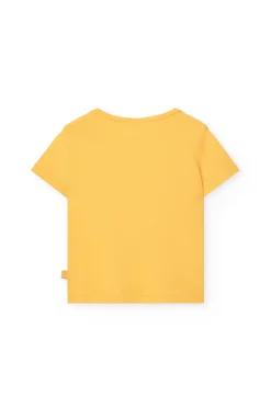 T-shirt basic in maglia per bambina di colore giallo.