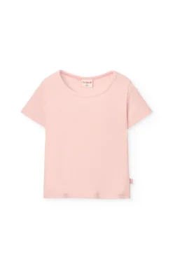 T-shirt basica in maglia per bambina di colore rosa