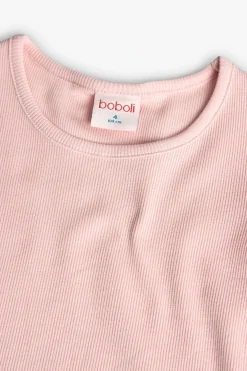 T-shirt basica in maglia per bambina di colore rosa