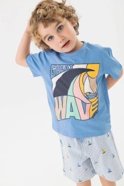 T-shirt in maglia per bambino in colore azzurro.