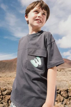 T-shirt in maglia per bambino in grigio con taschino