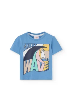 T-shirt in maglia per bambino in colore azzurro.