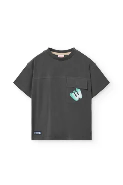 T-shirt in maglia per bambino in grigio con taschino