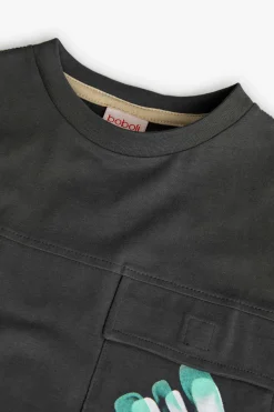 T-shirt in maglia per bambino in grigio con taschino