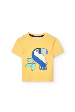 T-shirt in maglia per neonato in giallo con stampa di tucano