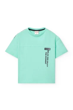 T-shirt per bambino in maglia di colore verde acqua