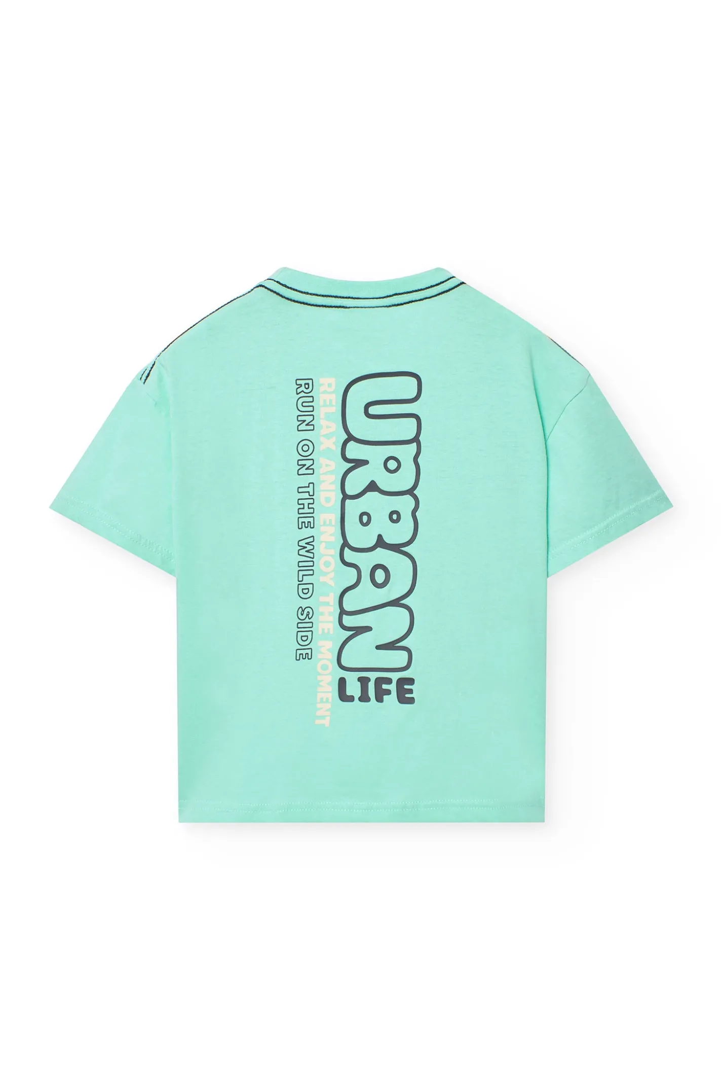 T-shirt per bambino in maglia di colore verde acqua