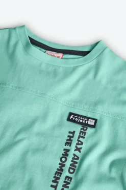 T-shirt per bambino in maglia di colore verde acqua