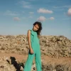Tuta in crêpe per bambina di colore verde