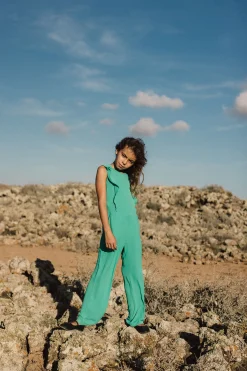 Tuta in crêpe per bambina di colore verde