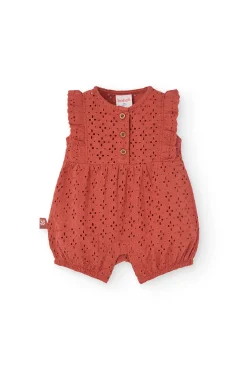 Tutina a maglia per bambina in colore arancione ricamata