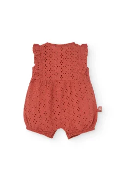 Tutina a maglia per bambina in colore arancione ricamata