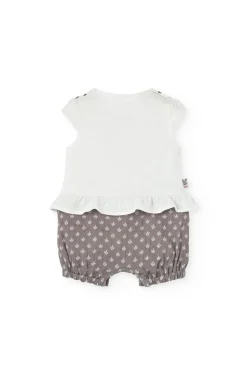 Tutina in maglia per neonata in bianco combinato