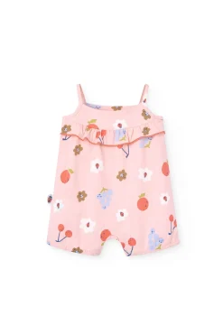 Tutina in maglia per neonata con stampa floreale in rosa.