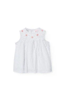 Vestitino in popeline da neonata con motivo floreale in colore grigio corallo