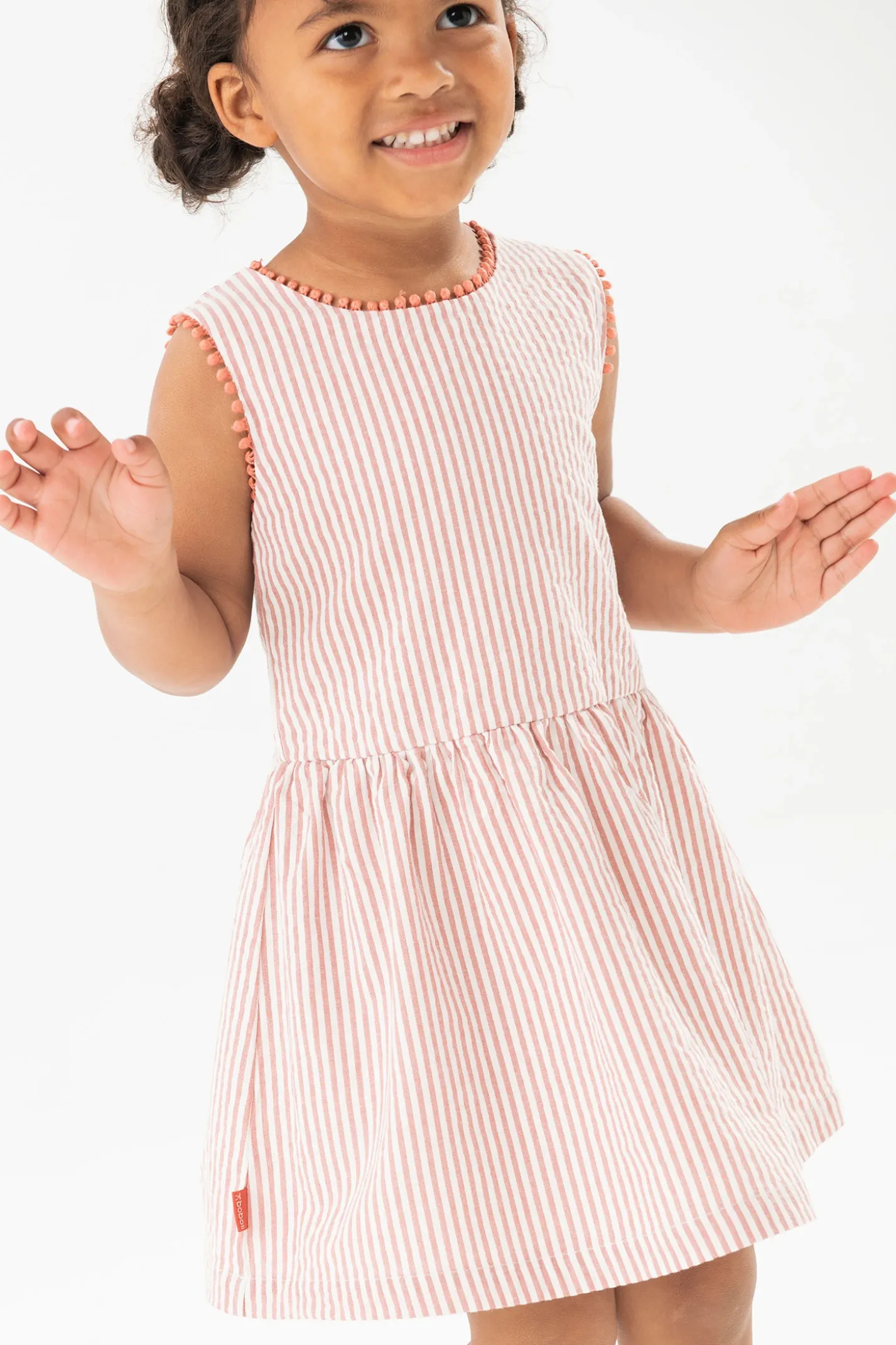Vestitino in popeline per bambina a righe rosse e bianche
