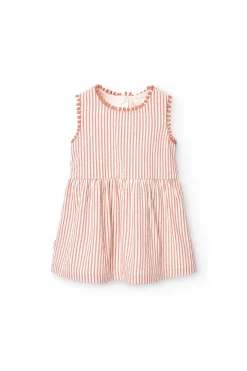 Vestitino in popeline per bambina a righe rosse e bianche