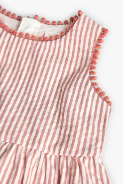 Vestitino in popeline per bambina a righe rosse e bianche