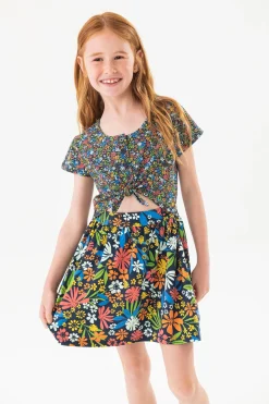 Vestito a maglia per bambina con stampa floreale