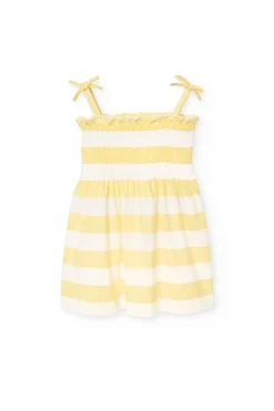 Vestito a maglia per neonata a righe in colore giallo e bianco