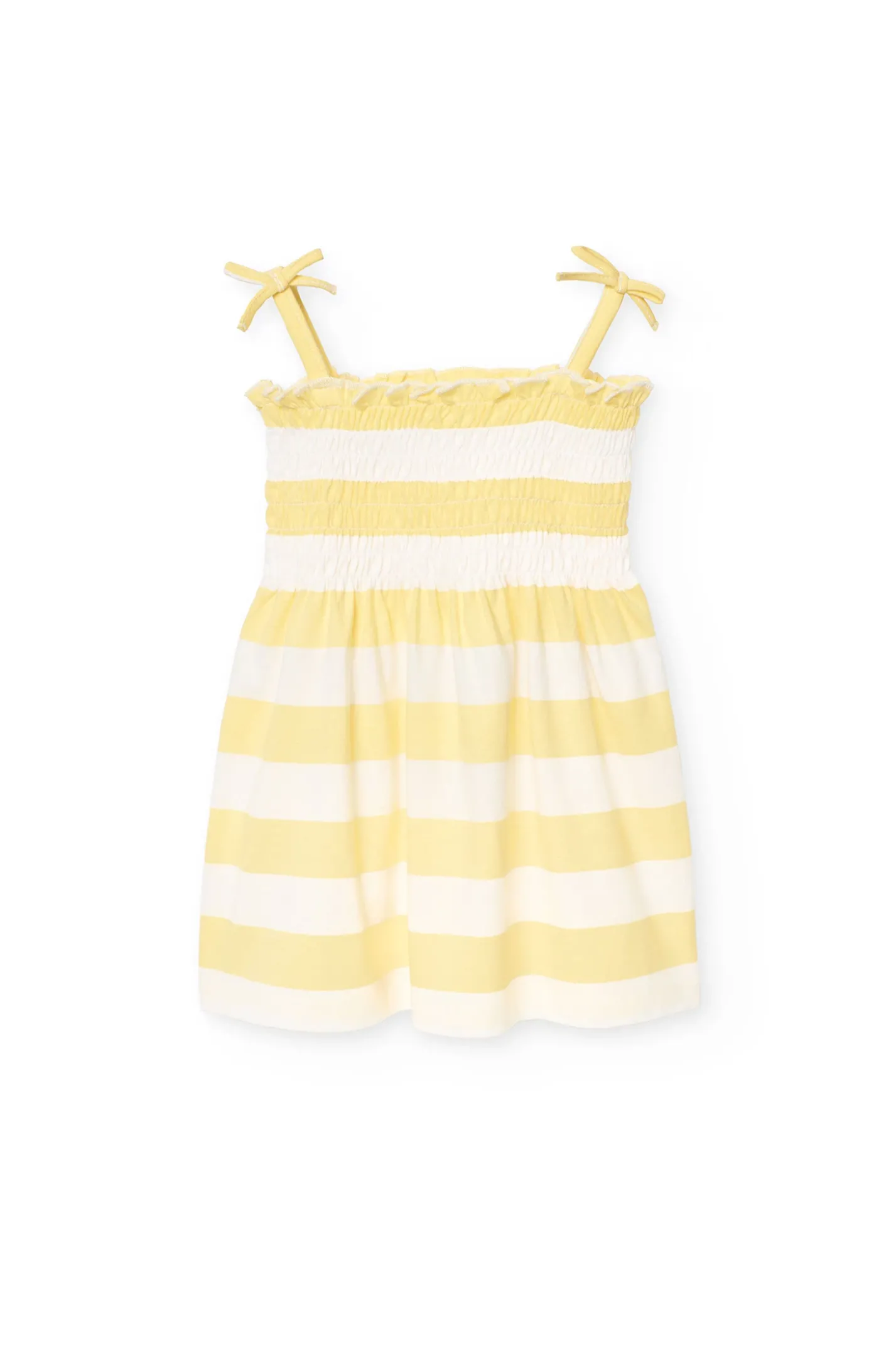Vestito a maglia per neonata a righe in colore giallo e bianco