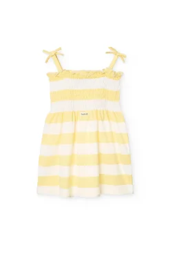 Vestito a maglia per neonata a righe in colore giallo e bianco