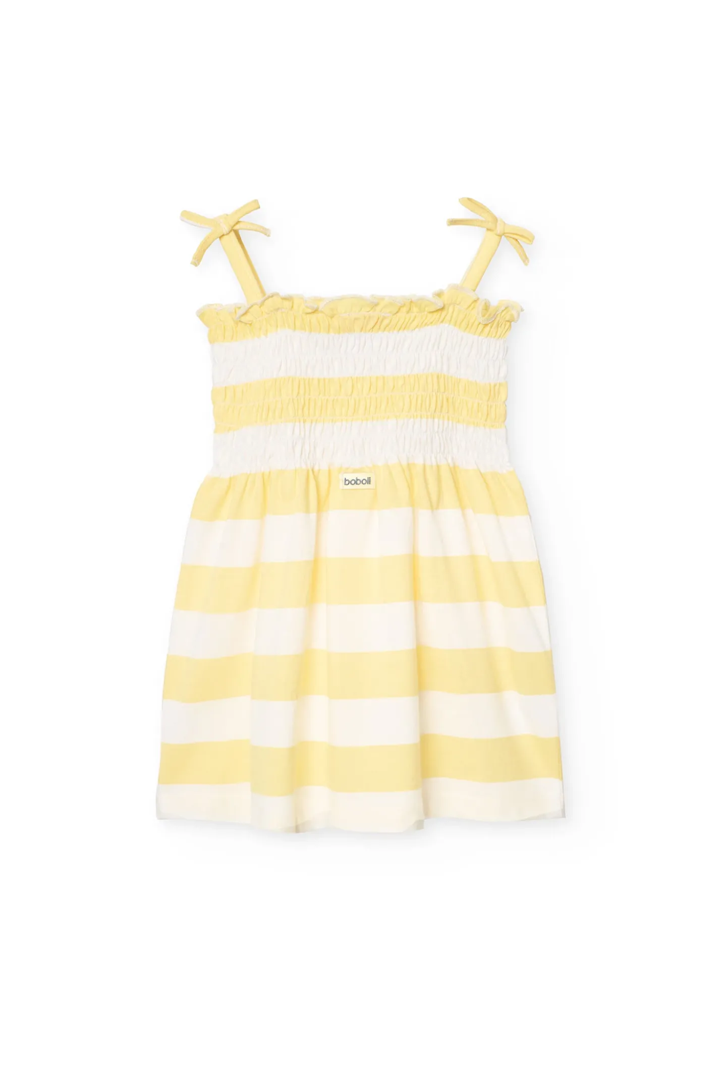Vestito a maglia per neonata a righe in colore giallo e bianco